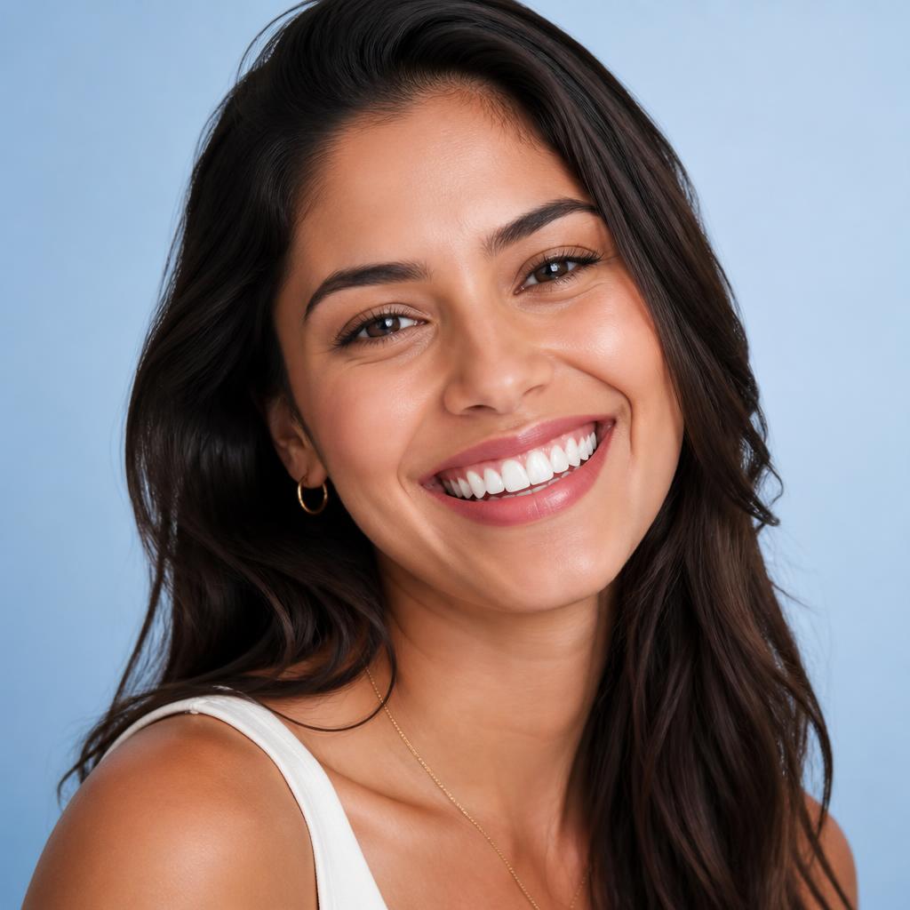 Mulher sorrindo com dentes bonitos e saudáveis